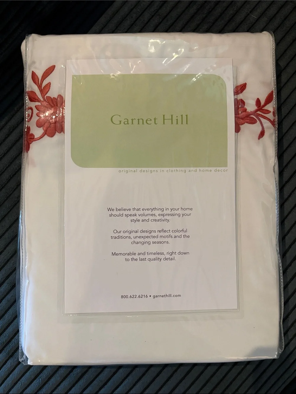 Garnet Hill White Pillowcase with Red Floral Embroidery